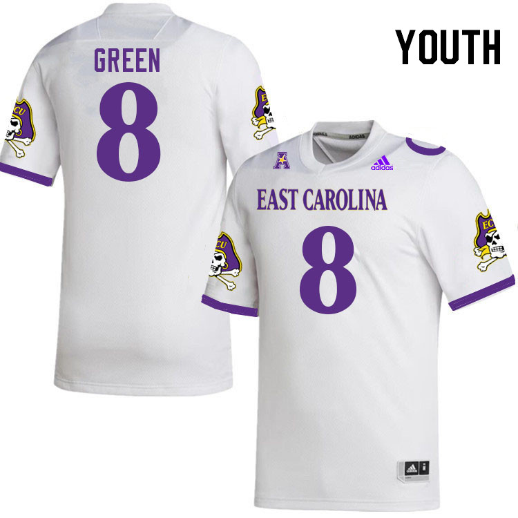 Youth #8 Gerald Green ECU Pirates 2023 College Football Jerseys Stitched-White - Click Image to Close